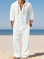 Men's Linen Long - Sleeved Shirt And Pants Set Breathable Outdoor Leisure Hiking Beach Sports Clothing for Spring Summer Autumn - StepByStepNow