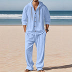 Men's Linen Long - Sleeved Shirt And Pants Set Breathable Outdoor Leisure Hiking Beach Sports Clothing for Spring Summer Autumn - StepByStepNow