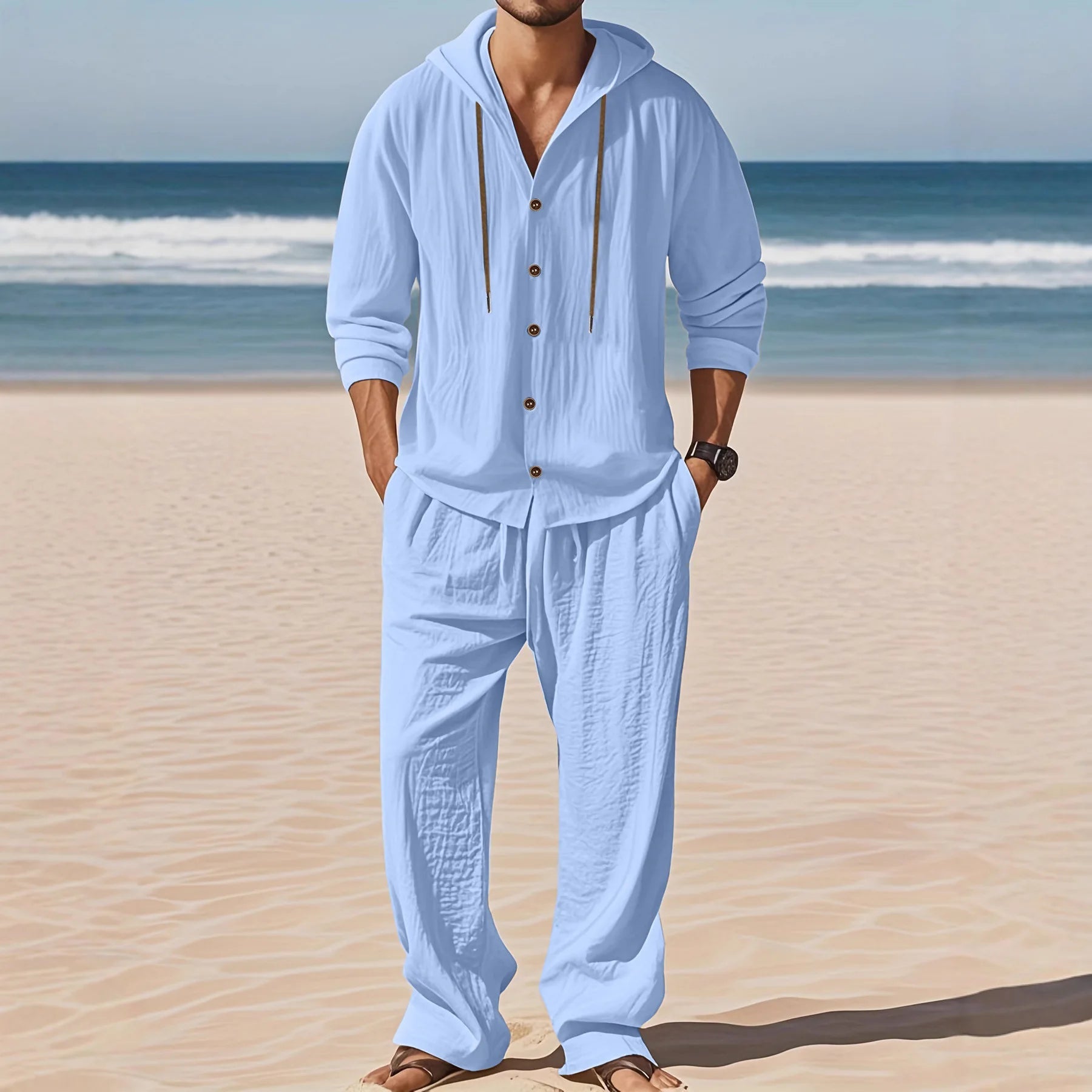 Men's Linen Long - Sleeved Shirt And Pants Set Breathable Outdoor Leisure Hiking Beach Sports Clothing for Spring Summer Autumn - StepByStepNow