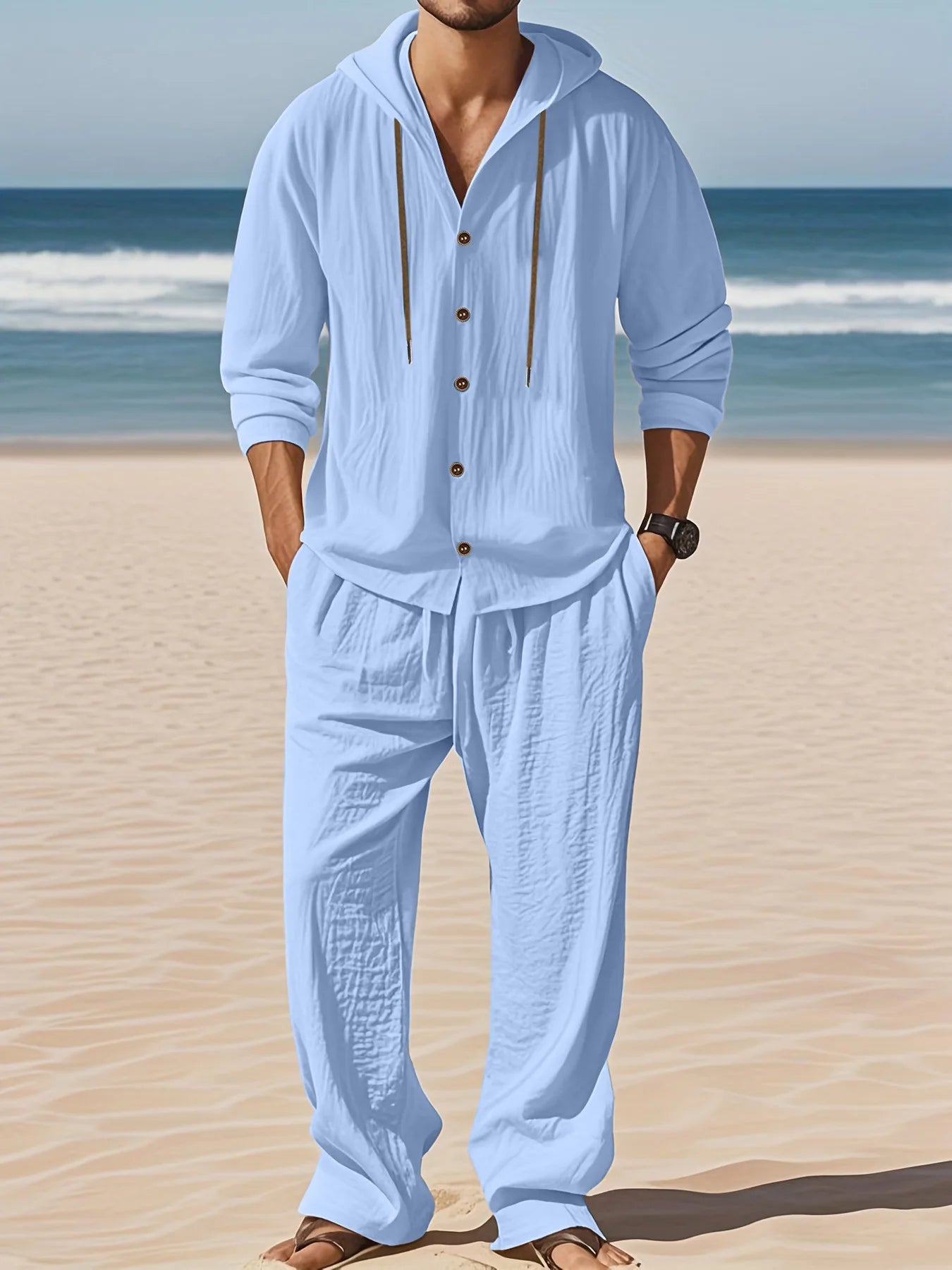Men's Linen Long - Sleeved Shirt And Pants Set Breathable Outdoor Leisure Hiking Beach Sports Clothing for Spring Summer Autumn - StepByStepNow