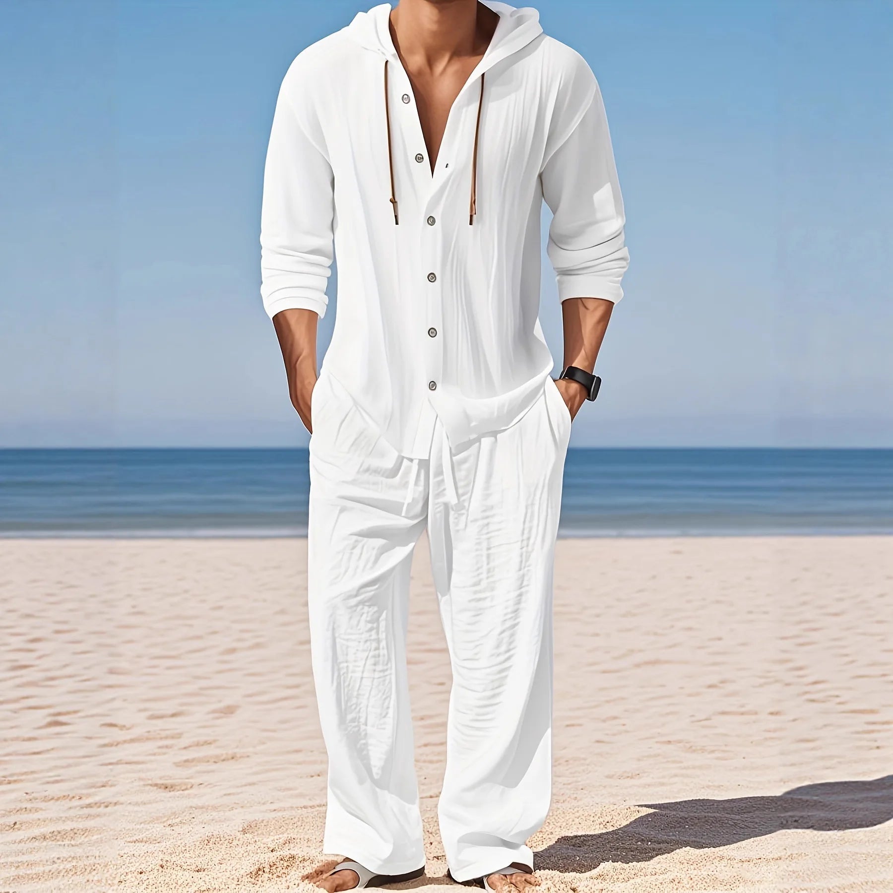 Men's Linen Long - Sleeved Shirt And Pants Set Breathable Outdoor Leisure Hiking Beach Sports Clothing for Spring Summer Autumn - StepByStepNow