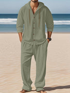 Men's Linen Long - Sleeved Shirt And Pants Set Breathable Outdoor Leisure Hiking Beach Sports Clothing for Spring Summer Autumn - StepByStepNow