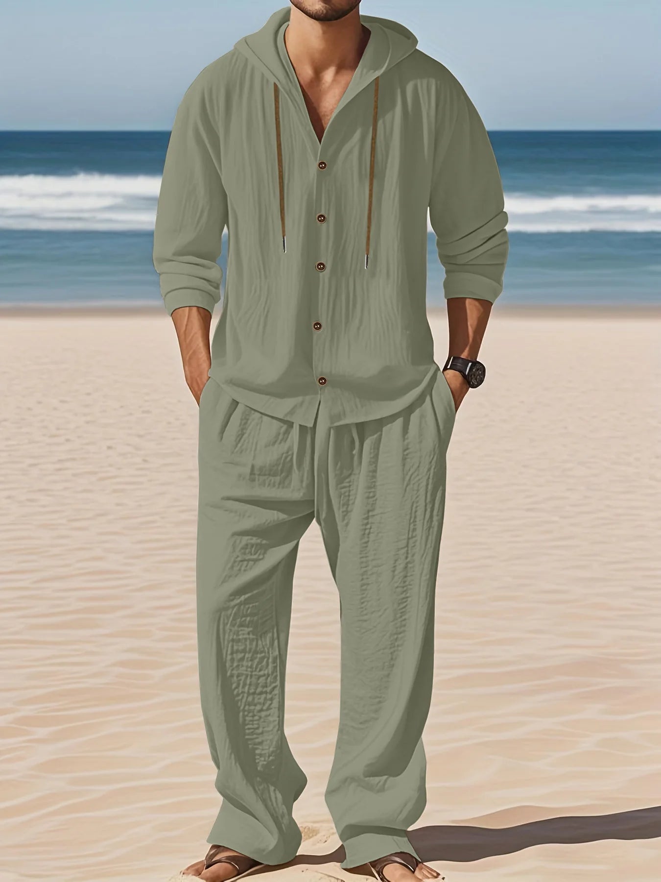 Men's Linen Long - Sleeved Shirt And Pants Set Breathable Outdoor Leisure Hiking Beach Sports Clothing for Spring Summer Autumn - StepByStepNow