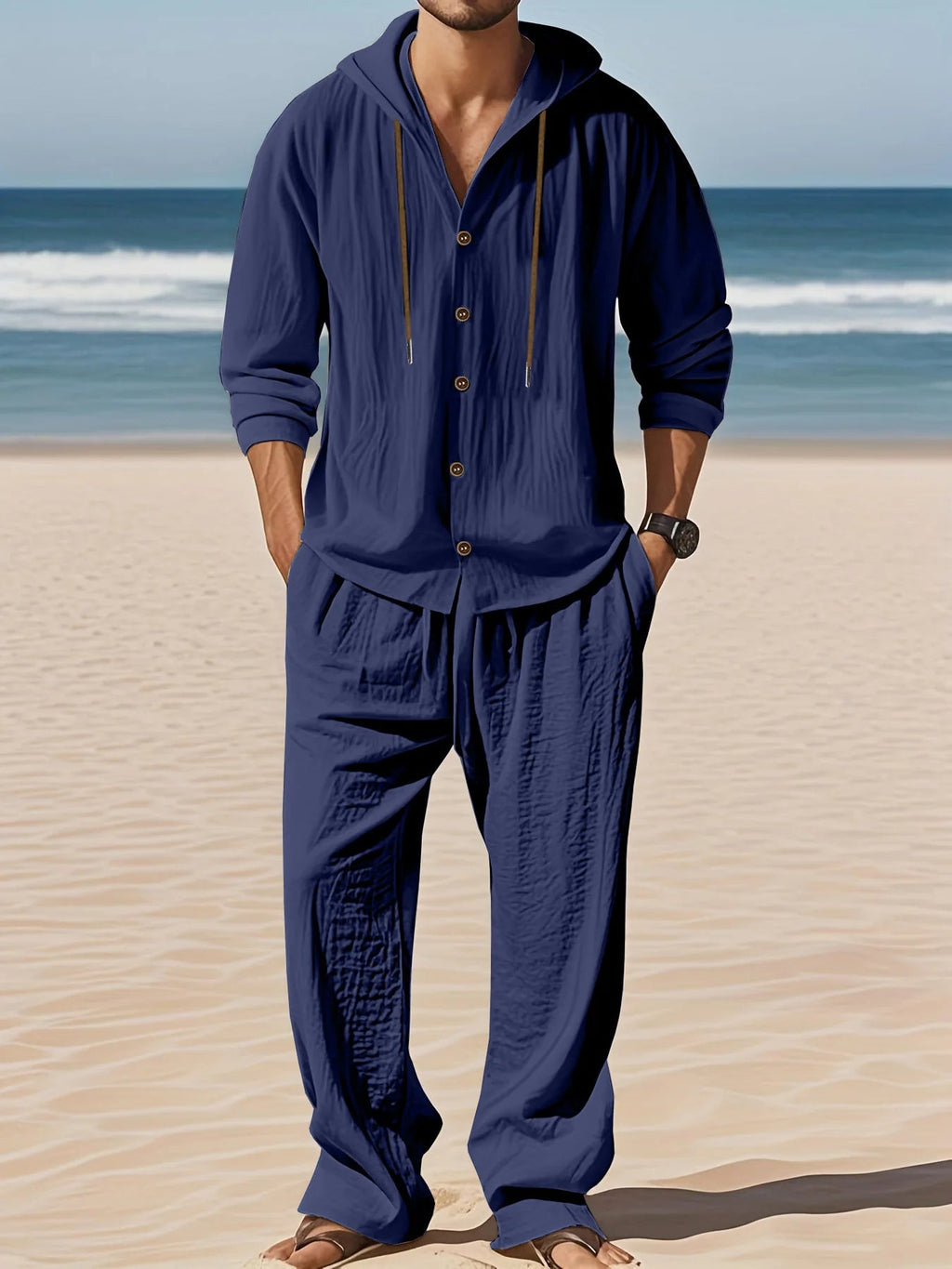 Men's Linen Long - Sleeved Shirt And Pants Set Breathable Outdoor Leisure Hiking Beach Sports Clothing for Spring Summer Autumn - StepByStepNow