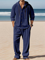 Men's Linen Long - Sleeved Shirt And Pants Set Breathable Outdoor Leisure Hiking Beach Sports Clothing for Spring Summer Autumn - StepByStepNow