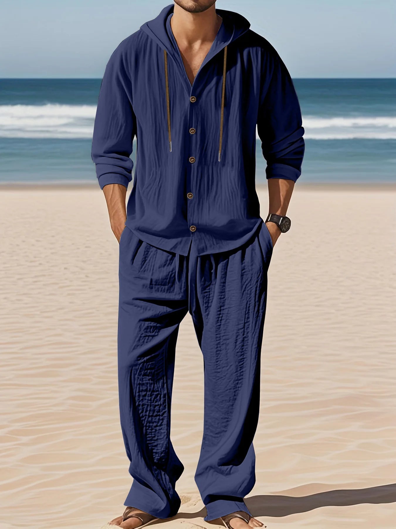 Men's Linen Long - Sleeved Shirt And Pants Set Breathable Outdoor Leisure Hiking Beach Sports Clothing for Spring Summer Autumn - StepByStepNow