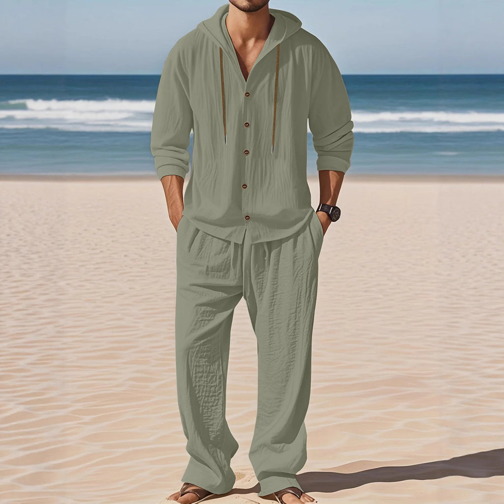 Men's Linen Long - Sleeved Shirt And Pants Set Breathable Outdoor Leisure Hiking Beach Sports Clothing for Spring Summer Autumn - StepByStepNow