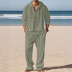 Men's Linen Long - Sleeved Shirt And Pants Set Breathable Outdoor Leisure Hiking Beach Sports Clothing for Spring Summer Autumn - StepByStepNow