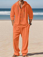 Men's Linen Long - Sleeved Shirt And Pants Set Breathable Outdoor Leisure Hiking Beach Sports Clothing for Spring Summer Autumn - StepByStepNow