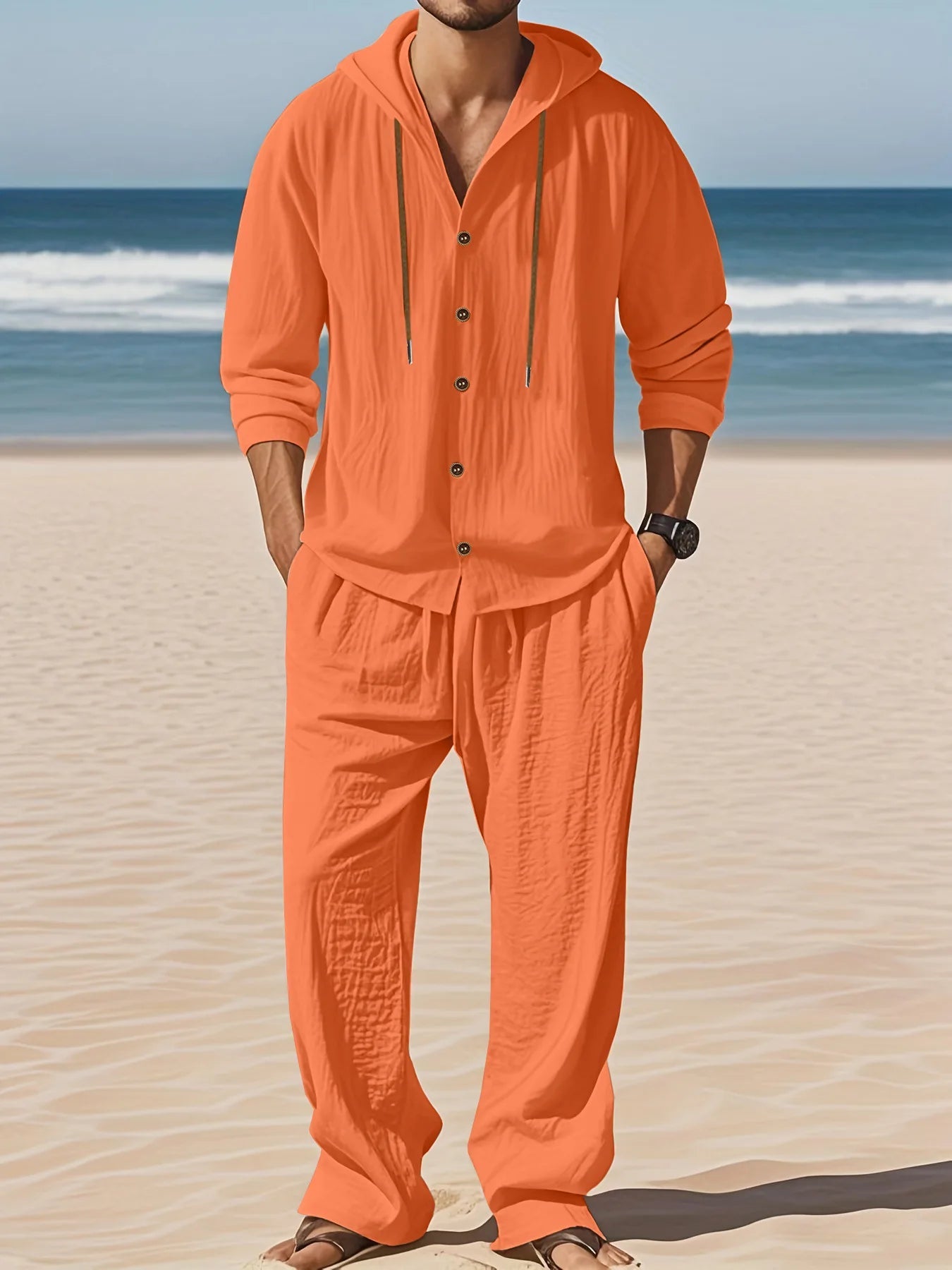 Men's Linen Long - Sleeved Shirt And Pants Set Breathable Outdoor Leisure Hiking Beach Sports Clothing for Spring Summer Autumn - StepByStepNow