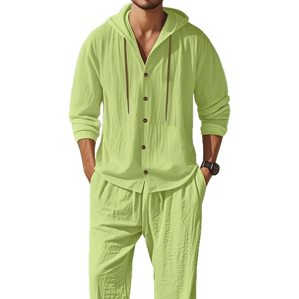 Men's Linen Long - Sleeved Shirt And Pants Set Breathable Outdoor Leisure Hiking Beach Sports Clothing for Spring Summer Autumn - StepByStepNow