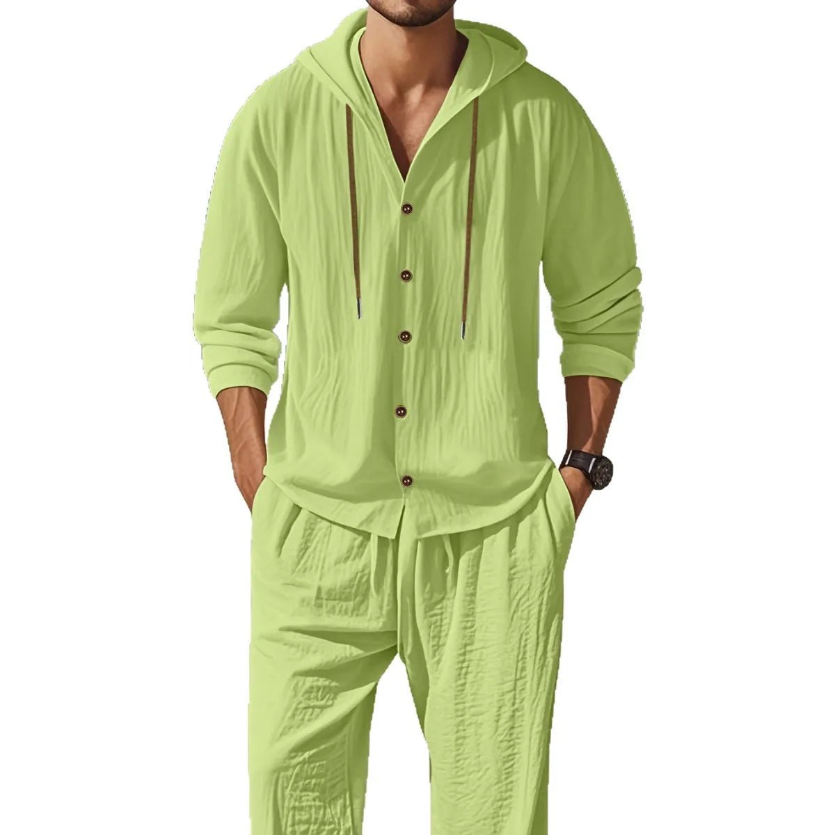 Men's Linen Long - Sleeved Shirt And Pants Set Breathable Outdoor Leisure Hiking Beach Sports Clothing for Spring Summer Autumn - StepByStepNow