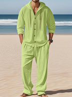 Men's Linen Long - Sleeved Shirt And Pants Set Breathable Outdoor Leisure Hiking Beach Sports Clothing for Spring Summer Autumn - StepByStepNow