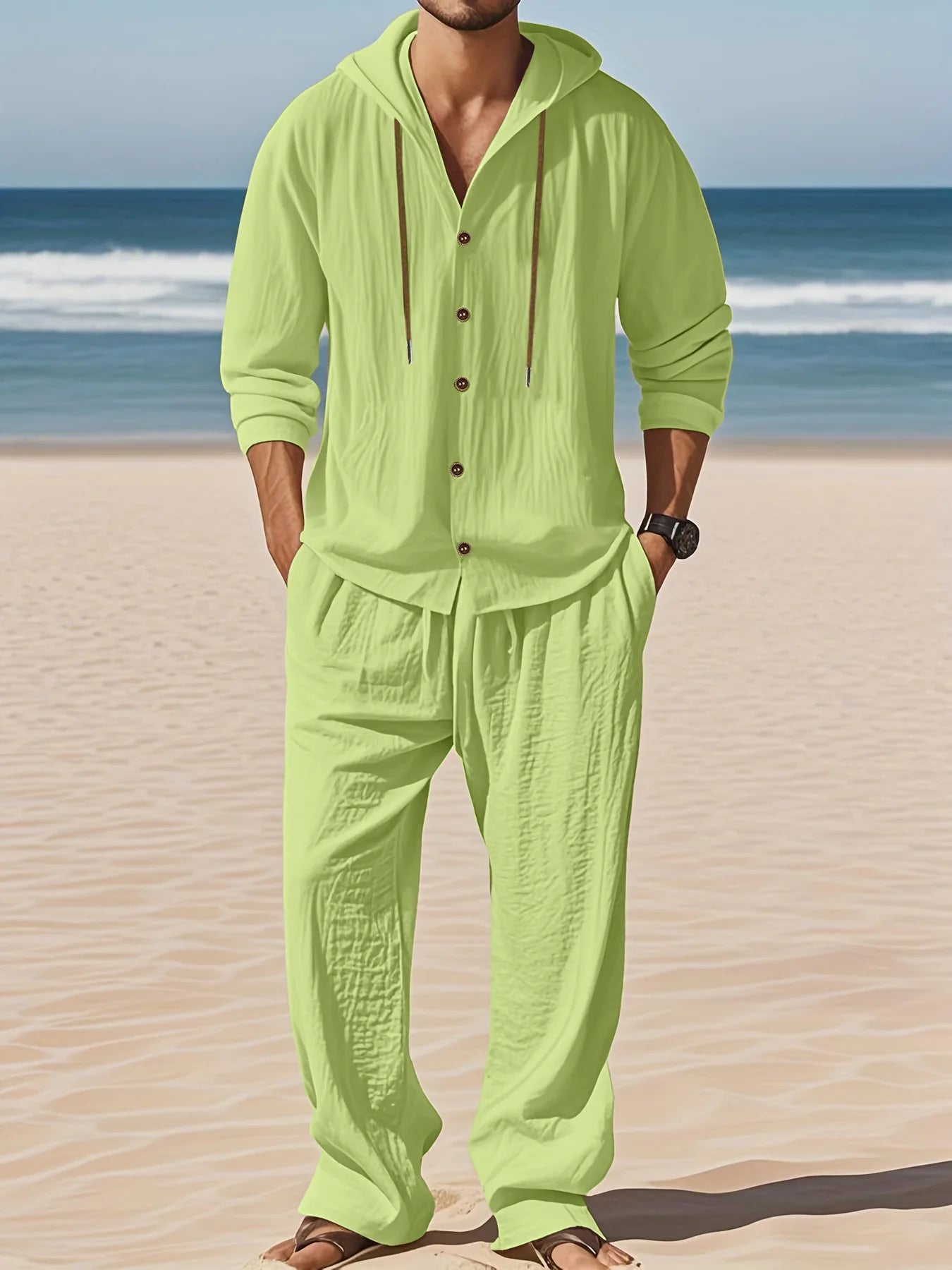 Men's Linen Long - Sleeved Shirt And Pants Set Breathable Outdoor Leisure Hiking Beach Sports Clothing for Spring Summer Autumn - StepByStepNow