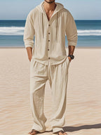 Men's Linen Long - Sleeved Shirt And Pants Set Breathable Outdoor Leisure Hiking Beach Sports Clothing for Spring Summer Autumn - StepByStepNow