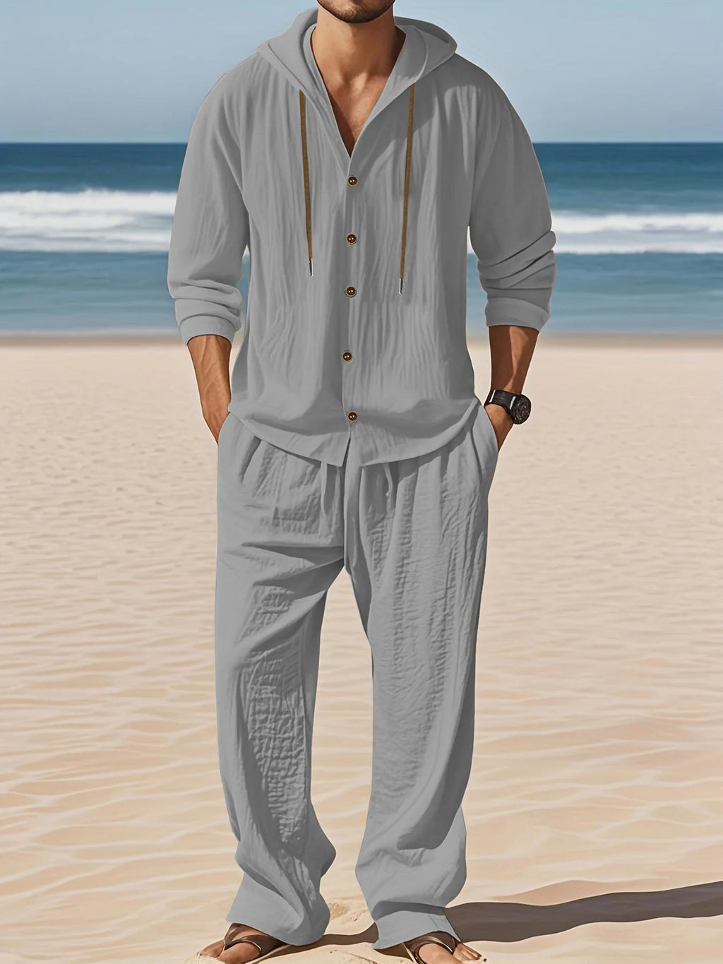 Men's Linen Long - Sleeved Shirt And Pants Set Breathable Outdoor Leisure Hiking Beach Sports Clothing for Spring Summer Autumn - StepByStepNow