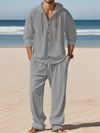 Men's Linen Long - Sleeved Shirt And Pants Set Breathable Outdoor Leisure Hiking Beach Sports Clothing for Spring Summer Autumn - StepByStepNow
