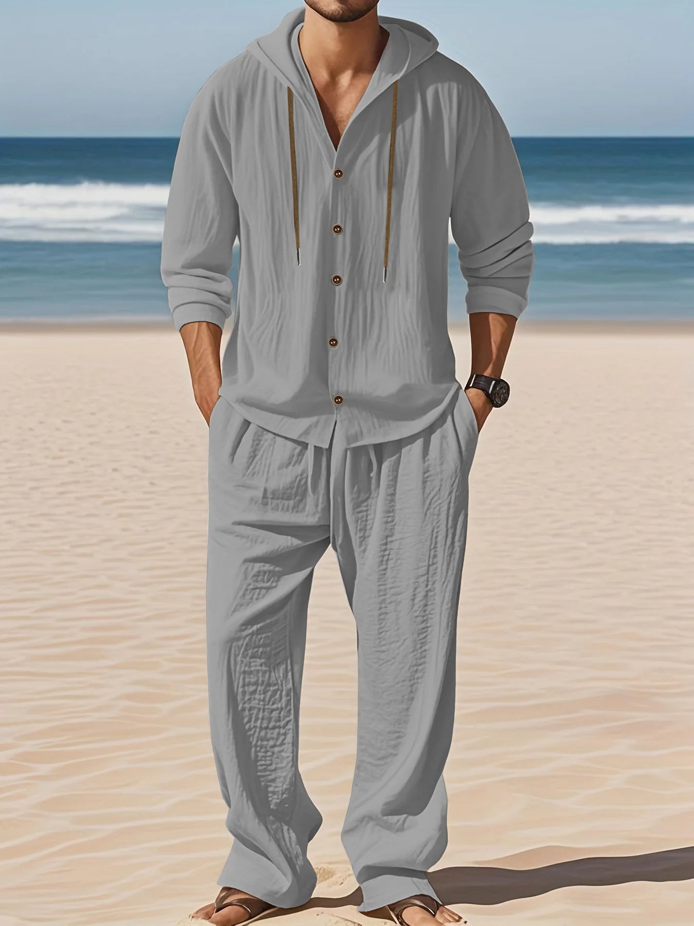 Men's Linen Long - Sleeved Shirt And Pants Set Breathable Outdoor Leisure Hiking Beach Sports Clothing for Spring Summer Autumn - StepByStepNow