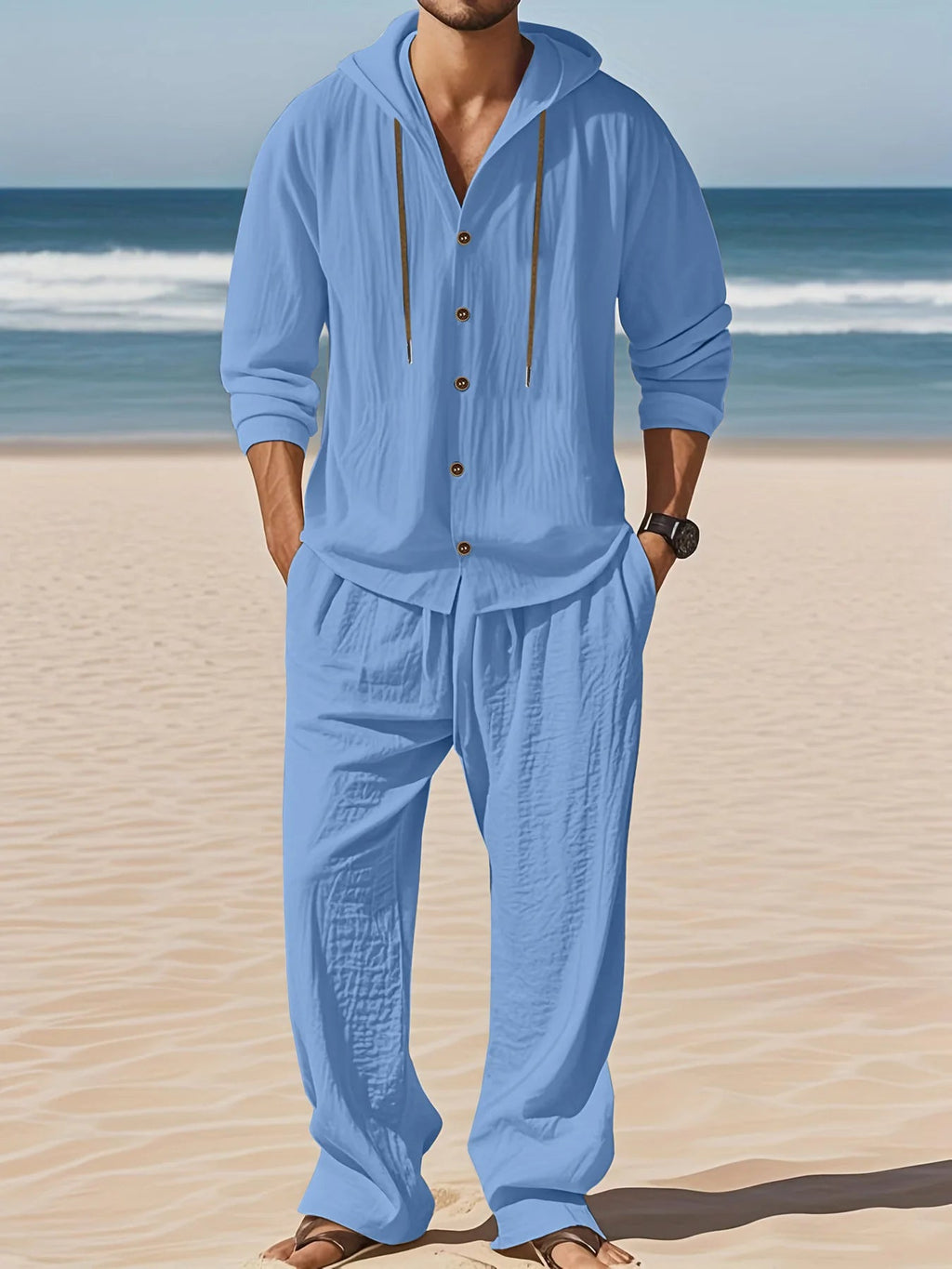 Men's Linen Long - Sleeved Shirt And Pants Set Breathable Outdoor Leisure Hiking Beach Sports Clothing for Spring Summer Autumn - StepByStepNow