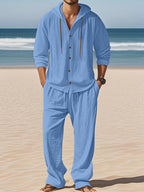 Men's Linen Long - Sleeved Shirt And Pants Set Breathable Outdoor Leisure Hiking Beach Sports Clothing for Spring Summer Autumn - StepByStepNow