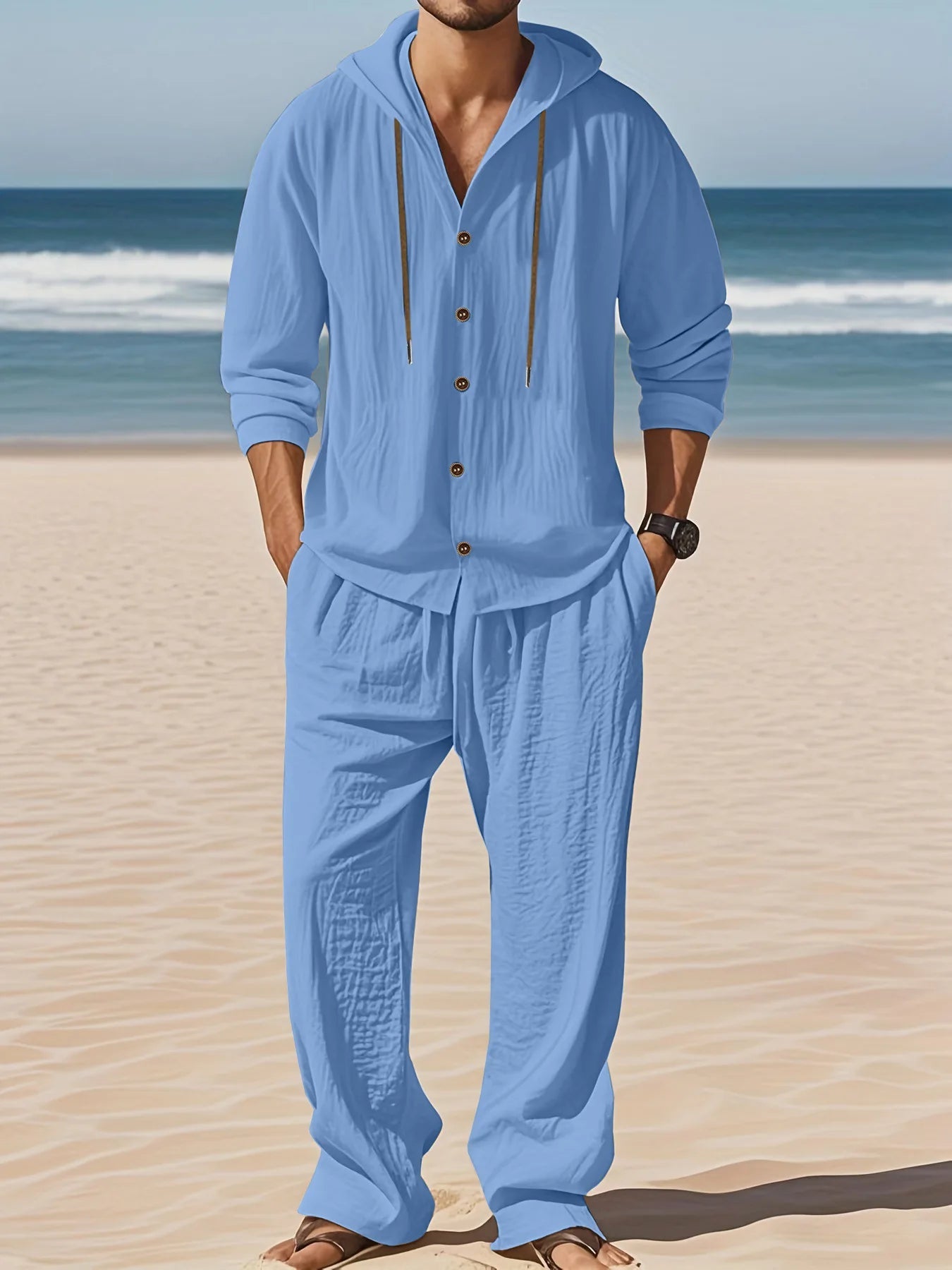 Men's Linen Long - Sleeved Shirt And Pants Set Breathable Outdoor Leisure Hiking Beach Sports Clothing for Spring Summer Autumn - StepByStepNow