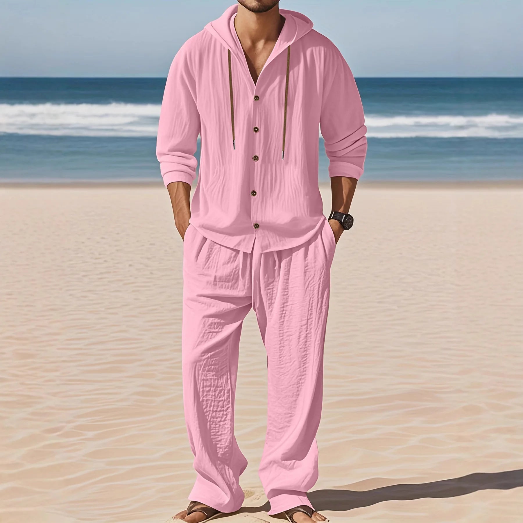 Men's Linen Long - Sleeved Shirt And Pants Set Breathable Outdoor Leisure Hiking Beach Sports Clothing for Spring Summer Autumn - StepByStepNow