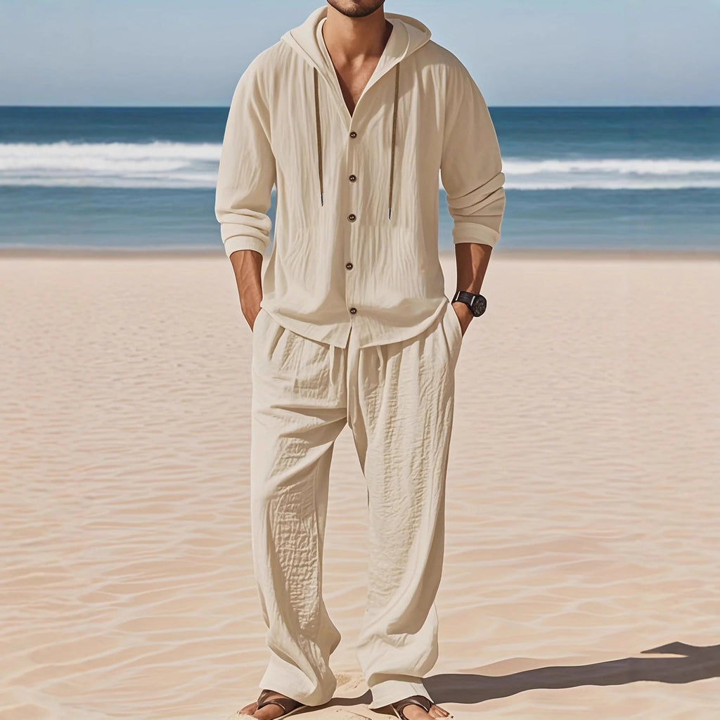 Men's Linen Long - Sleeved Shirt And Pants Set Breathable Outdoor Leisure Hiking Beach Sports Clothing for Spring Summer Autumn - StepByStepNow