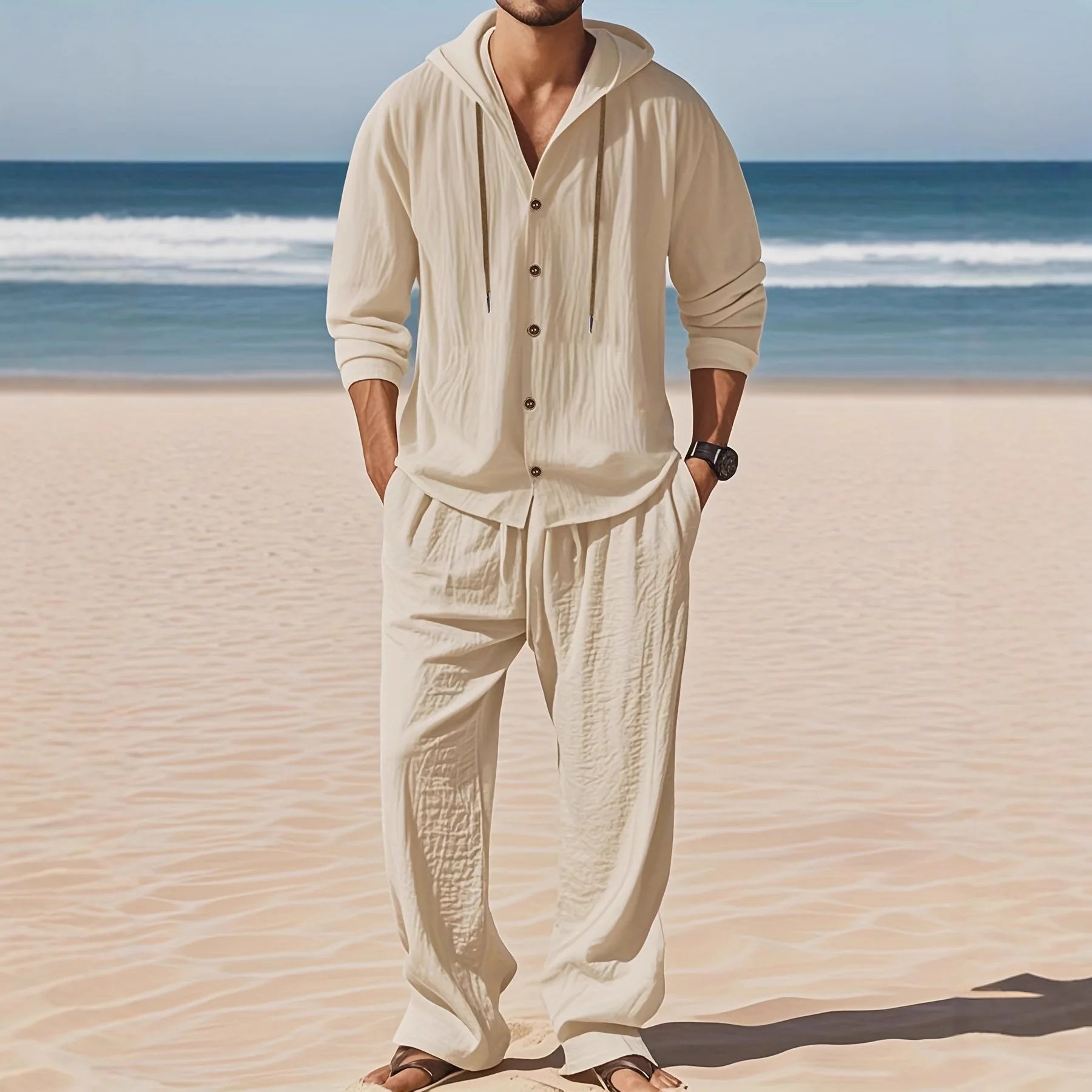 Men's Linen Long - Sleeved Shirt And Pants Set Breathable Outdoor Leisure Hiking Beach Sports Clothing for Spring Summer Autumn - StepByStepNow