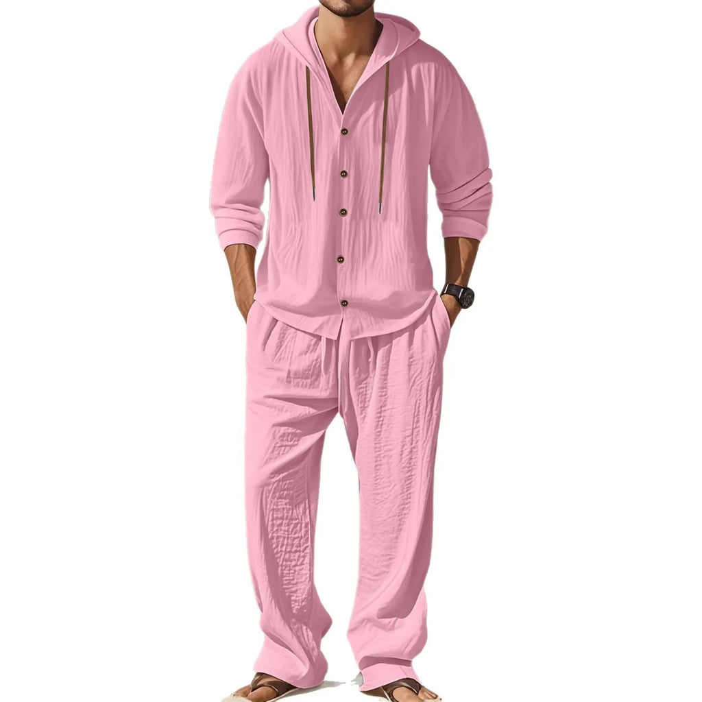 Men's Linen Long - Sleeved Shirt And Pants Set Breathable Outdoor Leisure Hiking Beach Sports Clothing for Spring Summer Autumn - StepByStepNow