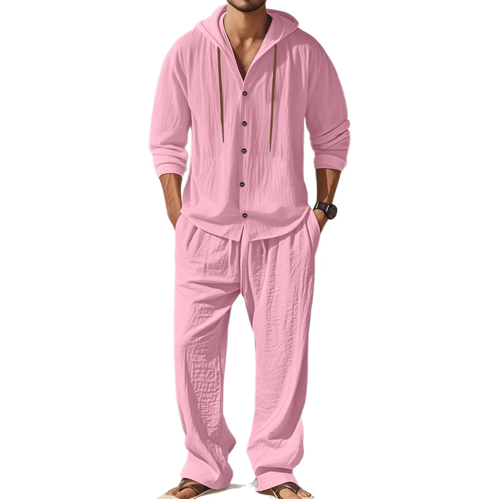 Men's Linen Long - Sleeved Shirt And Pants Set Breathable Outdoor Leisure Hiking Beach Sports Clothing for Spring Summer Autumn - StepByStepNow