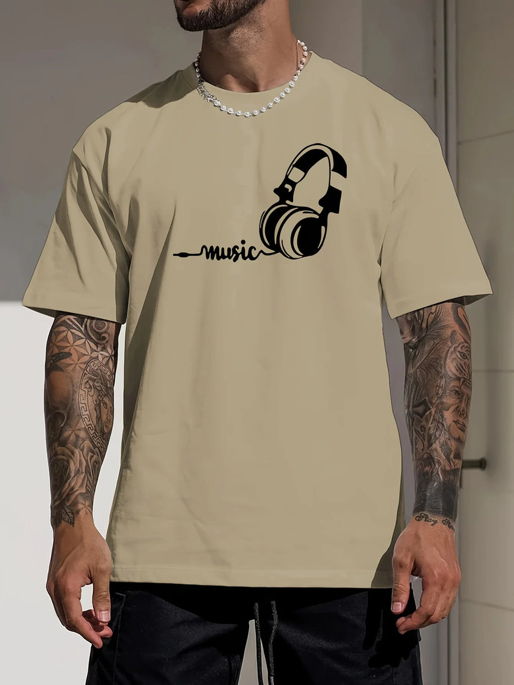 Men's Music & Headphones Graphic Tee - Modern Minimalist - StepByStepNow