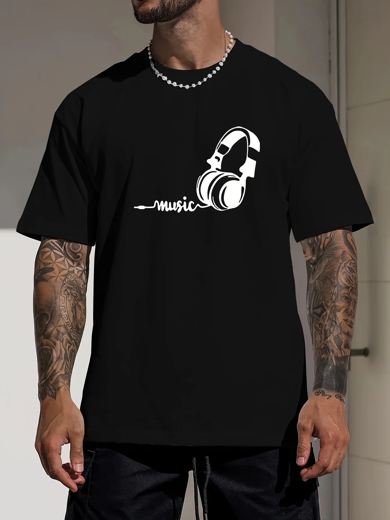 Men's Music & Headphones Graphic Tee - Modern Minimalist - StepByStepNow