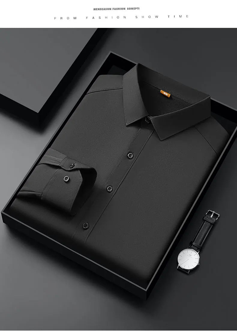 Men's Non - Iron Business Shirt - High Elasticity Long Sleeve Wrinkle - Free Formal Top - StepByStepNow