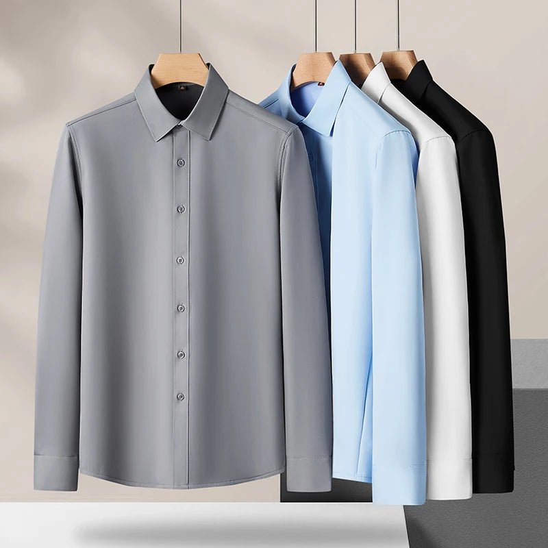 Men's Non - Iron Business Shirt - High Elasticity Long Sleeve Wrinkle - Free Formal Top - StepByStepNow