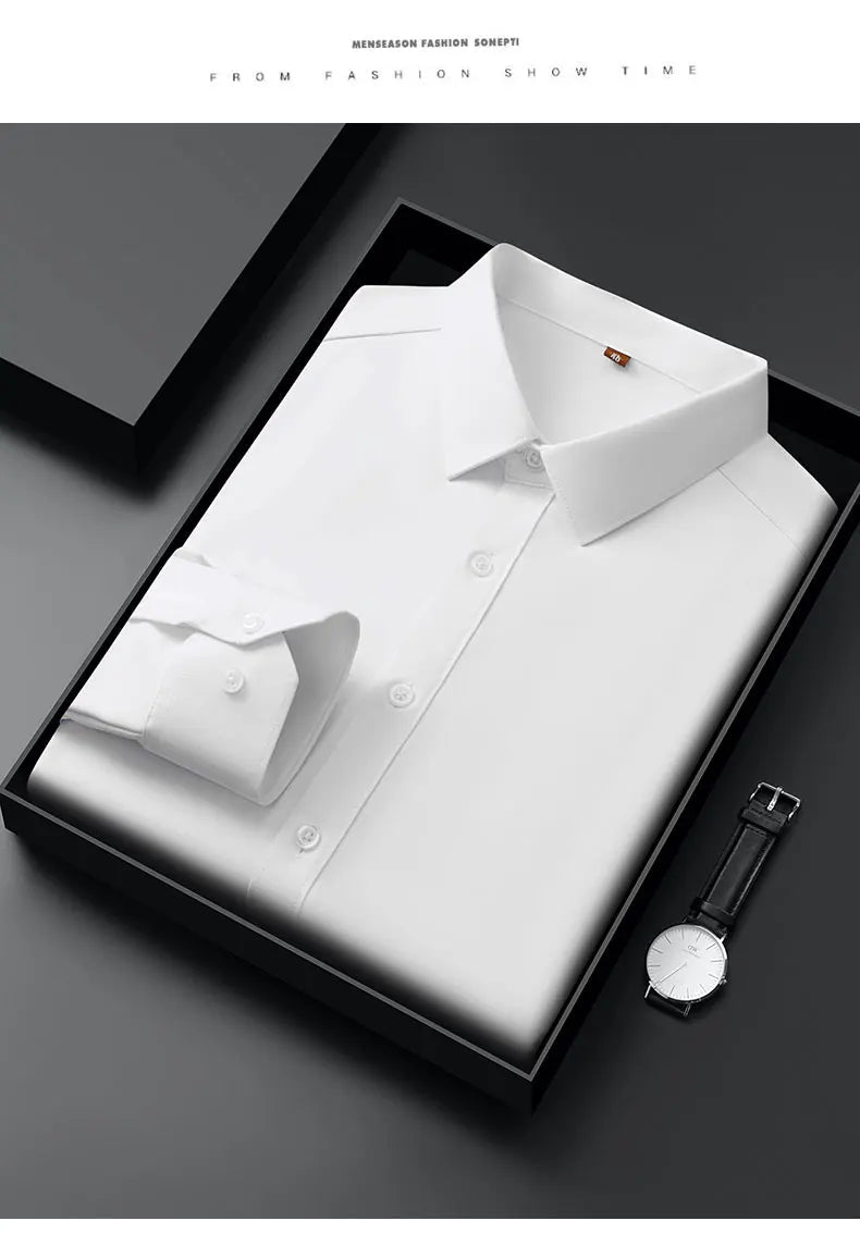 Men's Non - Iron Business Shirt - High Elasticity Long Sleeve Wrinkle - Free Formal Top - StepByStepNow