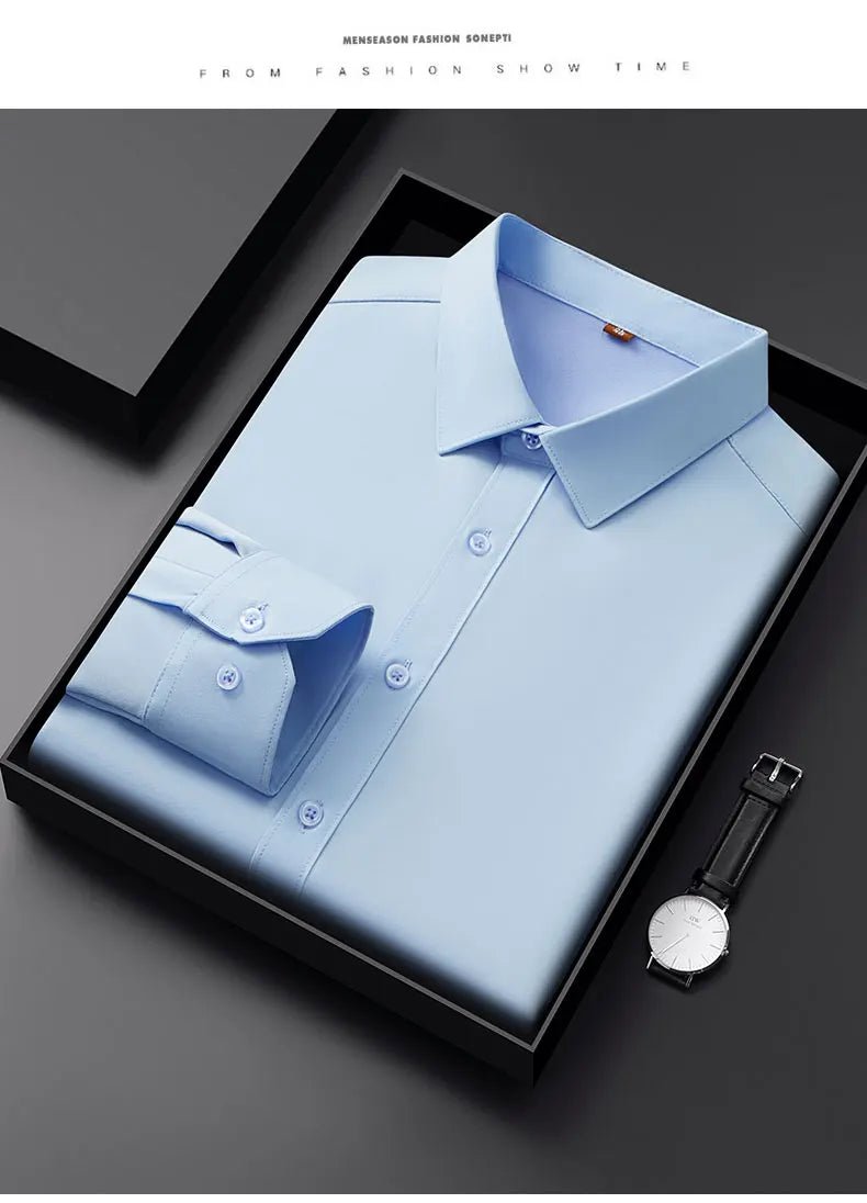 Men's Non - Iron Business Shirt - High Elasticity Long Sleeve Wrinkle - Free Formal Top - StepByStepNow