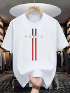 Men's Paris Letter Print T-Shirt - Creative Summer Loose Casual Round Neck Top | StepbyStepNow - StepByStepNow
