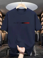 Men's Paris Letter Print T-Shirt - Creative Summer Loose Casual Round Neck Top | StepbyStepNow - StepByStepNow