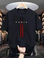 Men's Paris Letter Print T-Shirt - Creative Summer Loose Casual Round Neck Top | StepbyStepNow - StepByStepNow