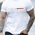 Men's Paris Letter Print T-Shirt - Creative Summer Loose Casual Round Neck Top | StepbyStepNow - StepByStepNow