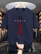 Men's Paris Letter Print T-Shirt - Creative Summer Loose Casual Round Neck Top | StepbyStepNow - StepByStepNow