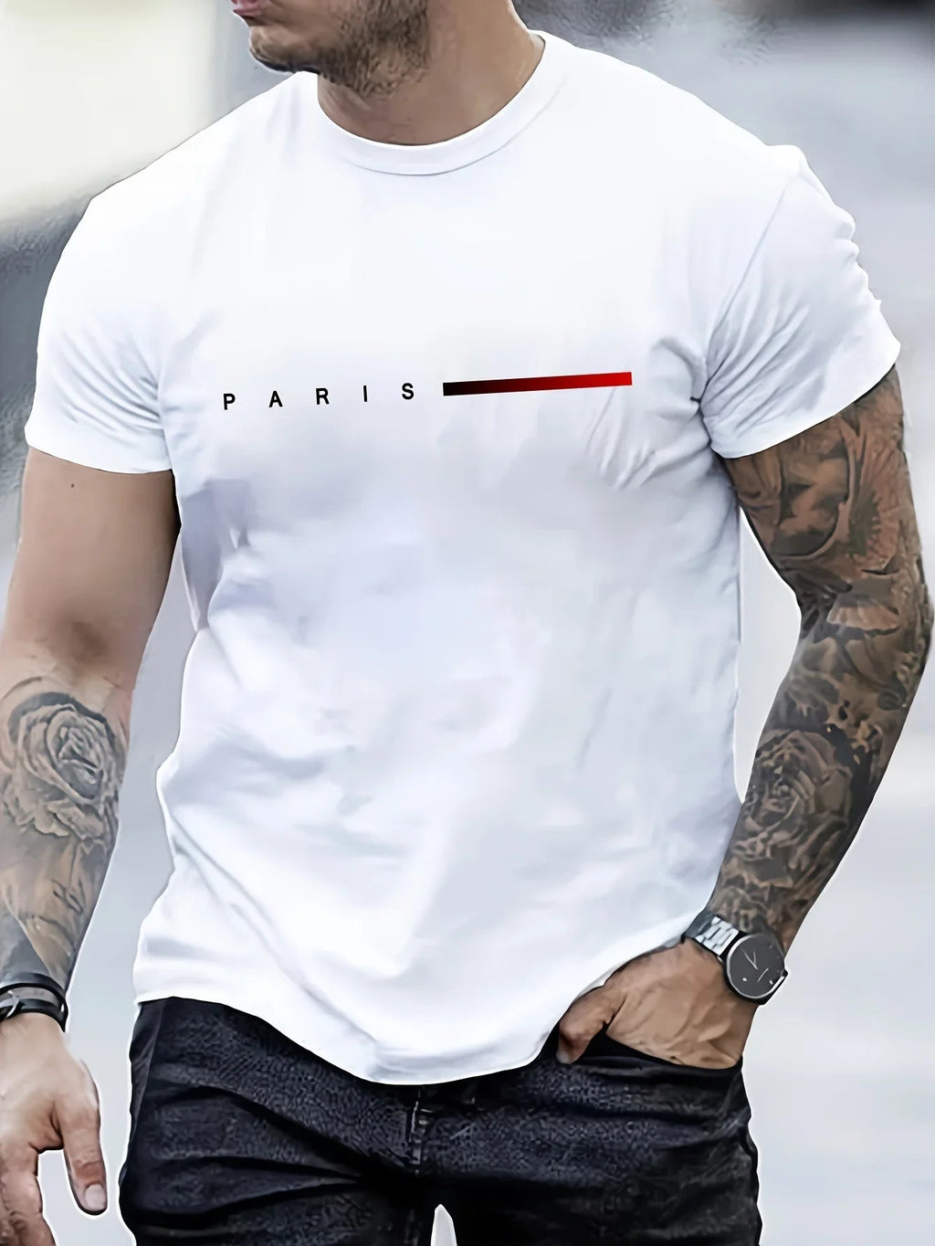 Men's Paris Letter Print T-Shirt - Creative Summer Loose Casual Round Neck Top | StepbyStepNow - StepByStepNow
