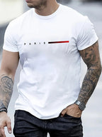 Men's Paris Letter Print T-Shirt - Creative Summer Loose Casual Round Neck Top | StepbyStepNow - StepByStepNow