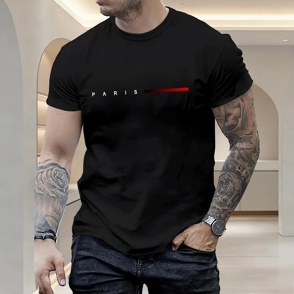 Men's Paris Letter Print T-Shirt - Creative Summer Loose Casual Round Neck Top | StepbyStepNow - StepByStepNow