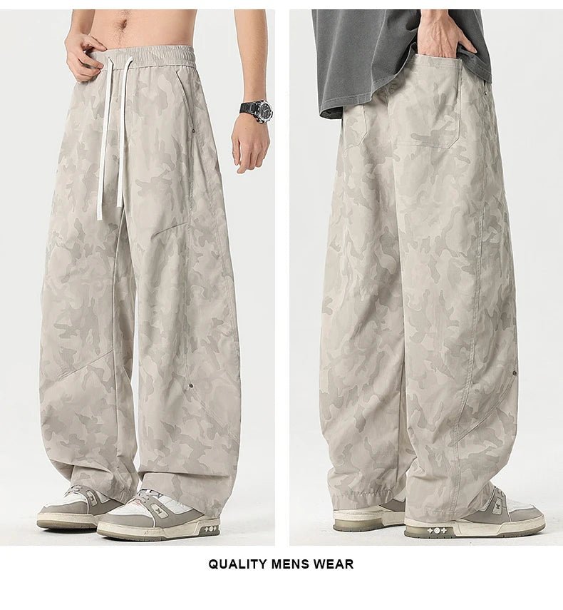 Men’s Retro Tie - Dye Workwear Pants – Elastic Waist Wide - Leg Trousers - StepByStepNow