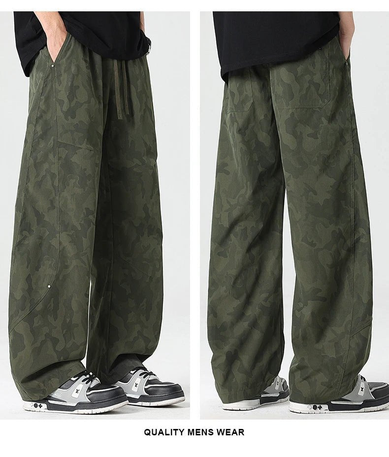 Men’s Retro Tie - Dye Workwear Pants – Elastic Waist Wide - Leg Trousers - StepByStepNow