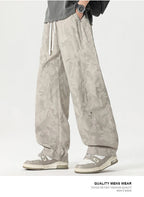 Men’s Retro Tie - Dye Workwear Pants – Elastic Waist Wide - Leg Trousers - StepByStepNow