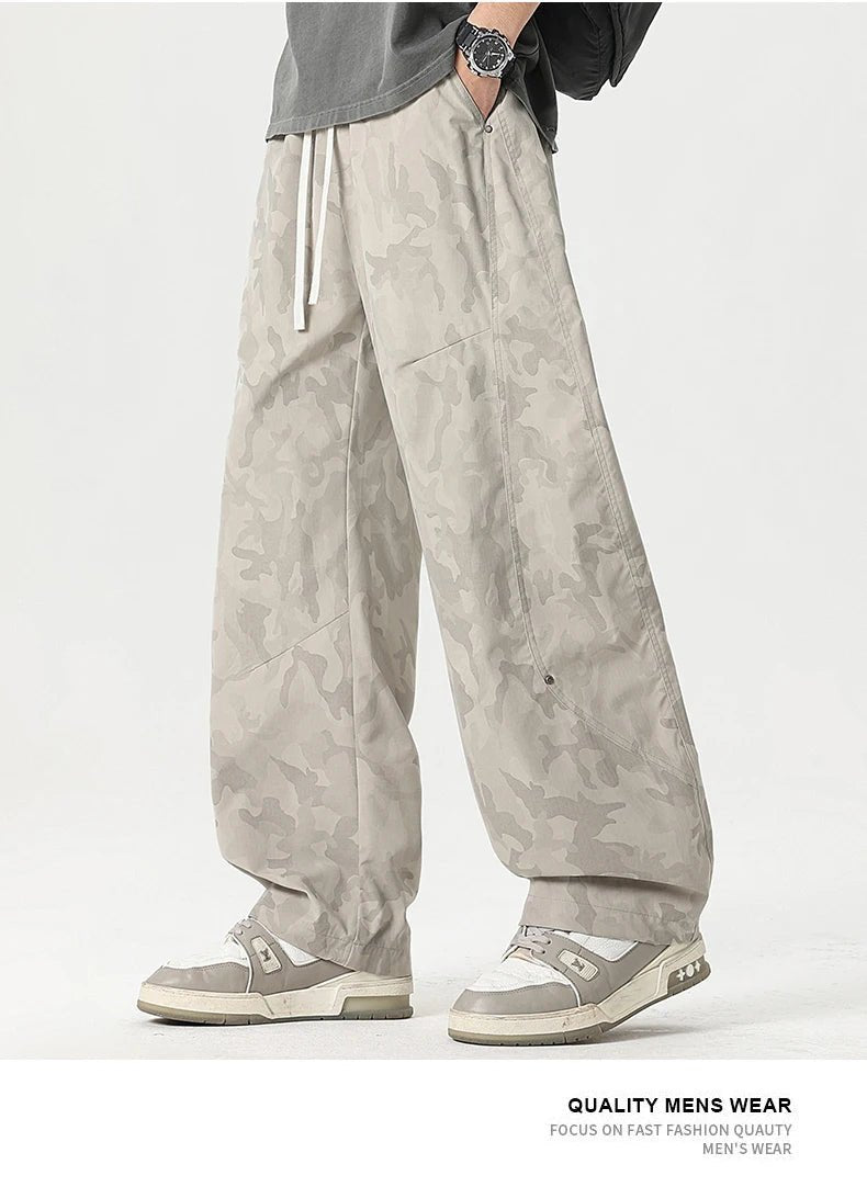 Men’s Retro Tie - Dye Workwear Pants – Elastic Waist Wide - Leg Trousers - StepByStepNow