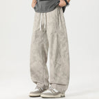 Men’s Retro Tie - Dye Workwear Pants – Elastic Waist Wide - Leg Trousers - StepByStepNow