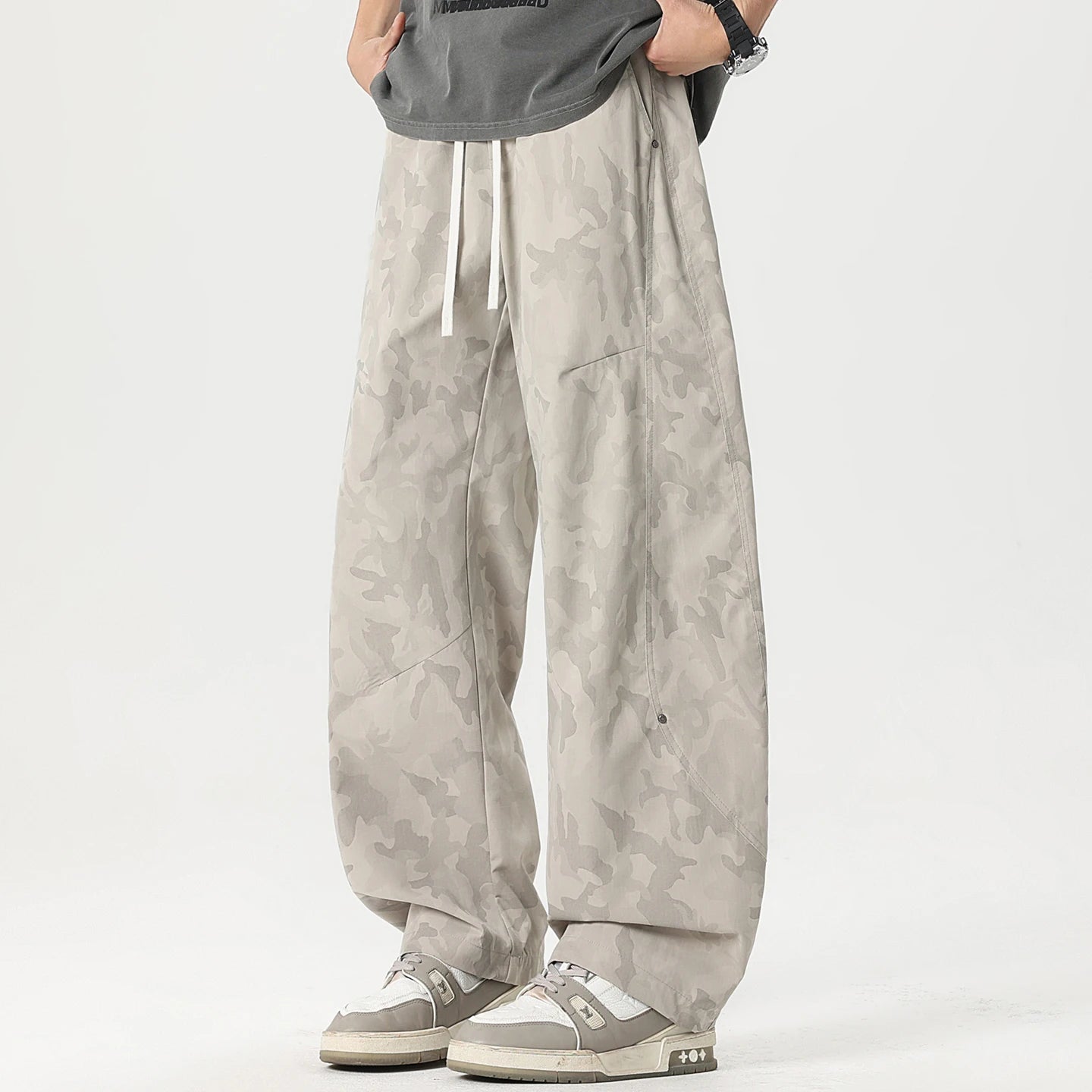Men’s Retro Tie - Dye Workwear Pants – Elastic Waist Wide - Leg Trousers - StepByStepNow